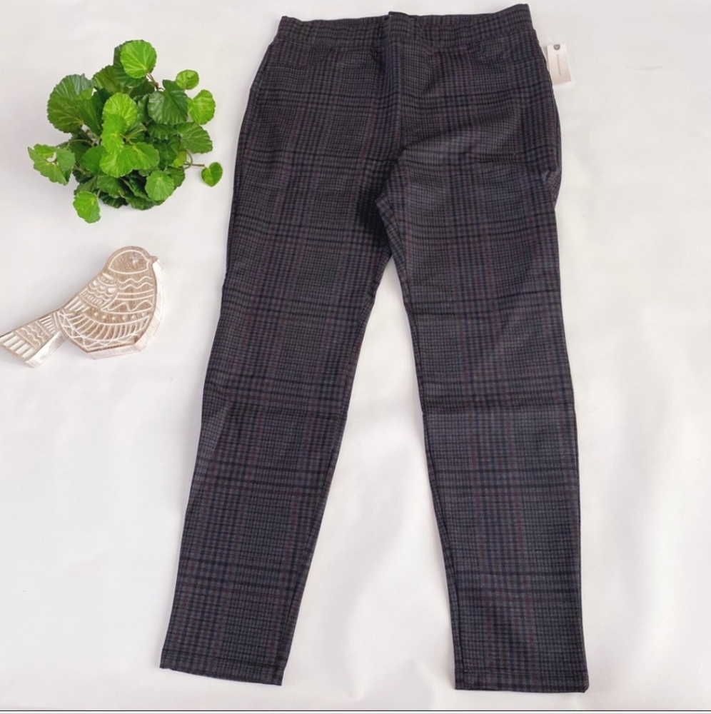 Anthropologie | Sanctuary Runway Leggings Brown Motif Gray Red Plaid XL